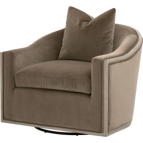 Paxton Swivel Accent Club Chair in Caramel Brown Velvet & Natural Gray Oak